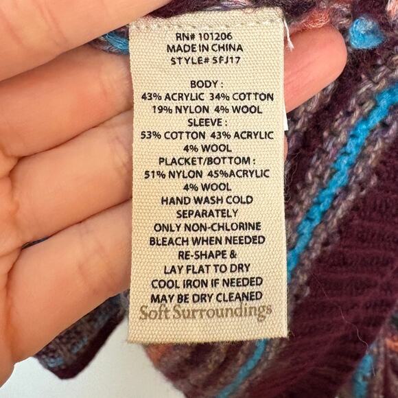 NWT Soft Surroundings Eirene Multi Stripe Knit Long Sleeve Cardigan One Size - Picture 7 of 7